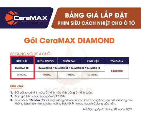 bảng giá phim cách nhiệt ceramax